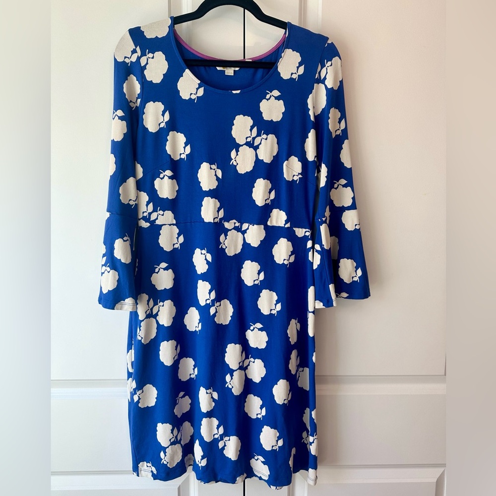 Boden Miriam Blue and White Jersey Knit Bell Sleeve Tunic Dress (Size 8L)